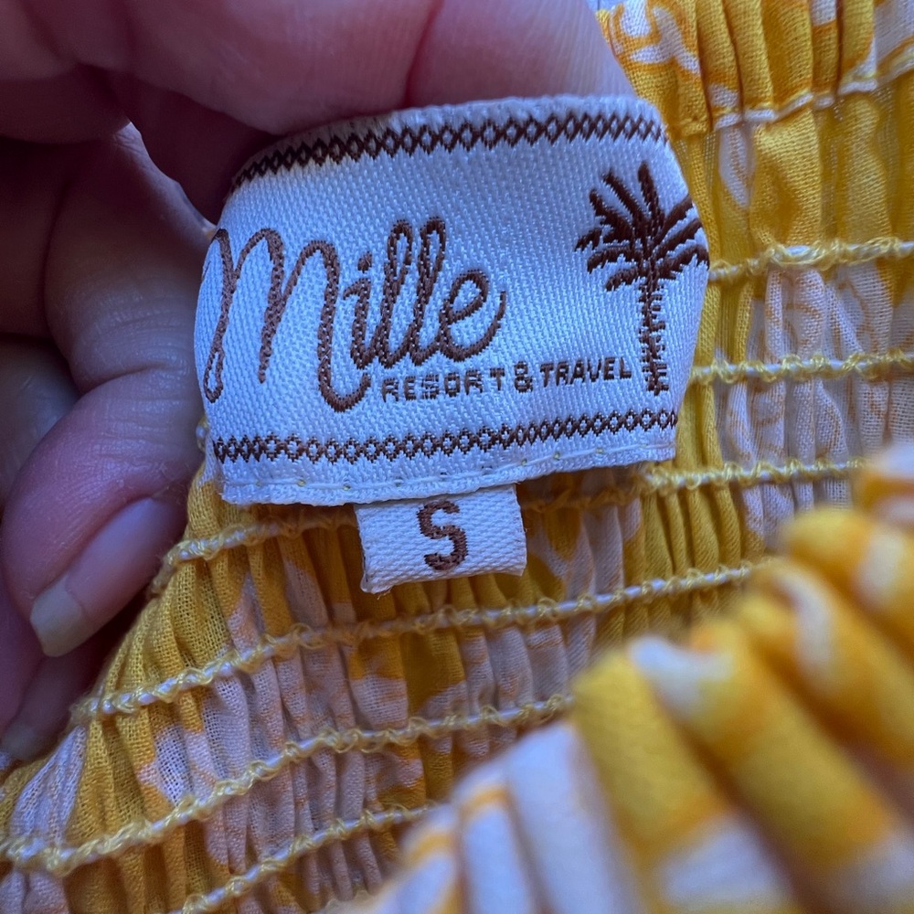 MILLE Bea Yellow and white Ruffle Sleeve Smocked Bodice Mini Dress Women’s Small - Picture 6 of 11